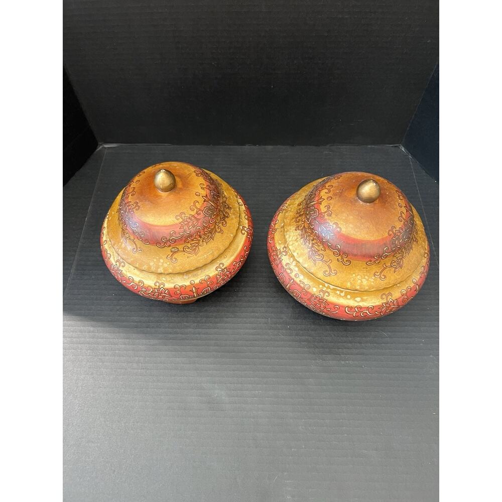 Two Indonesian Balinese Hand Painted Pottery With Lid0
